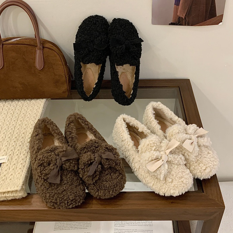 厚底毛毛鞋女冬外穿懒人一脚蹬乐福鞋法式蝴蝶结豆豆鞋女加绒棉鞋,女鞋,乐福鞋（豆豆鞋）,淘宝优惠券,粉丝福利购,淘宝优惠卷