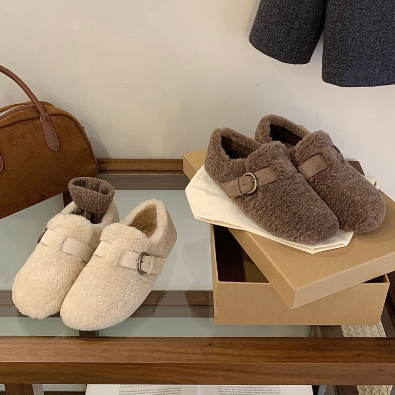 复古温柔勃肯毛毛鞋女外穿2025新款加绒厚底一脚蹬豆豆鞋保暖棉鞋,女鞋,乐福鞋（豆豆鞋）,淘宝优惠券,粉丝福利购,淘宝优惠卷