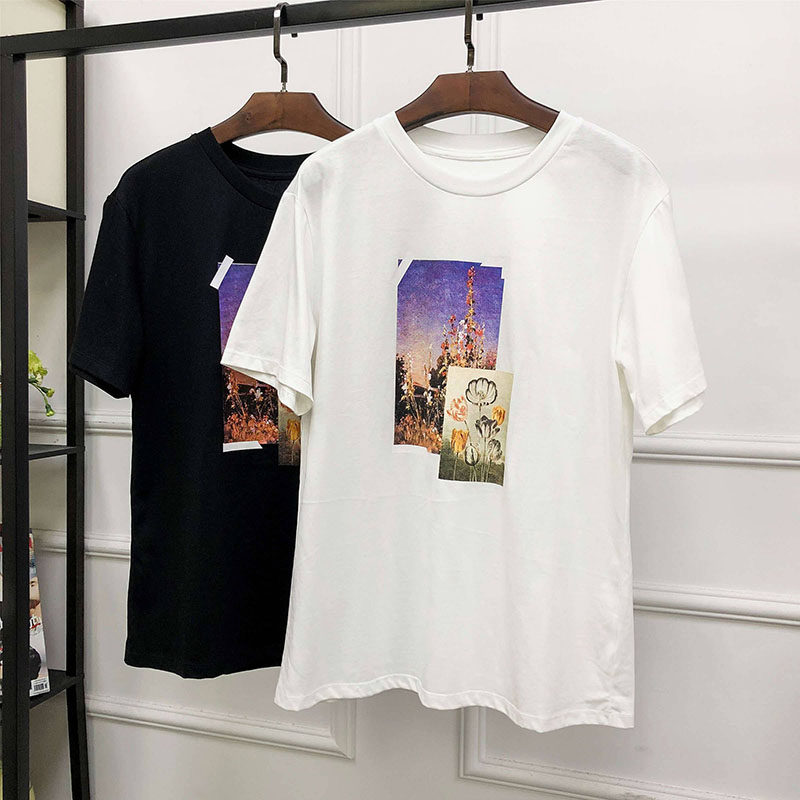 阿瑪施旗舰店官网女装正品2020夏新款宽松大码T恤女百搭圆领上衣