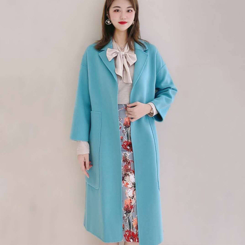 阿瑪施旗舰店官网正品2020秋冬新款气质长款口袋山羊绒双面呢外套