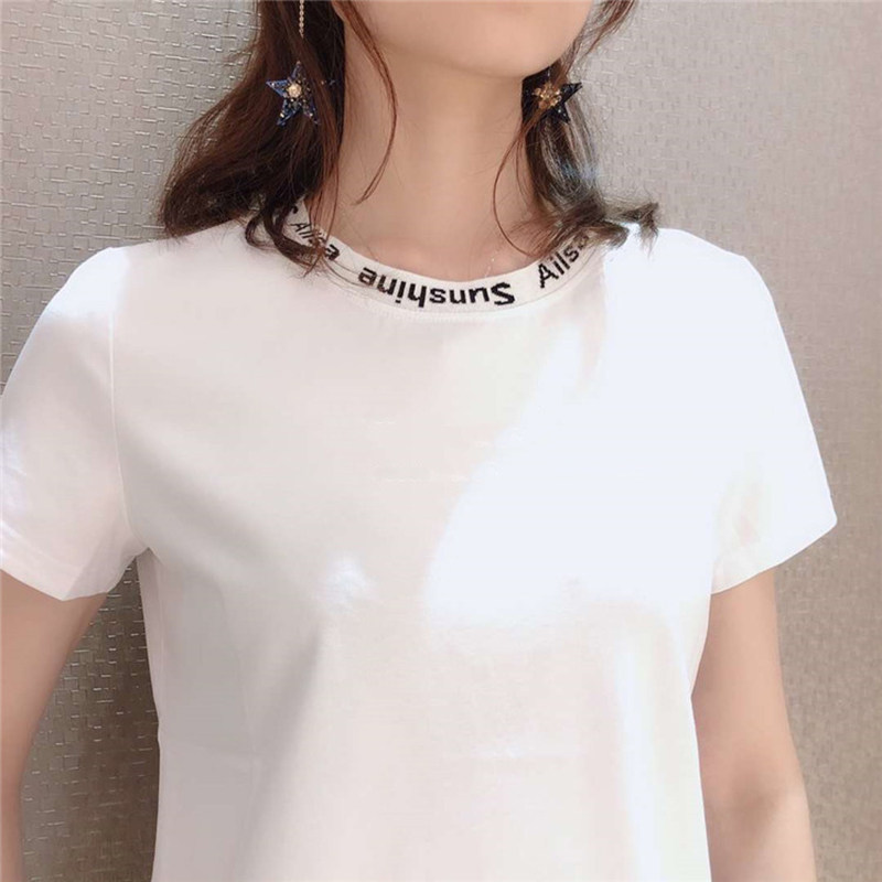 阿瑪施旗舰店正品官网代购2020夏季新款纯色字母圆领短袖T恤女装