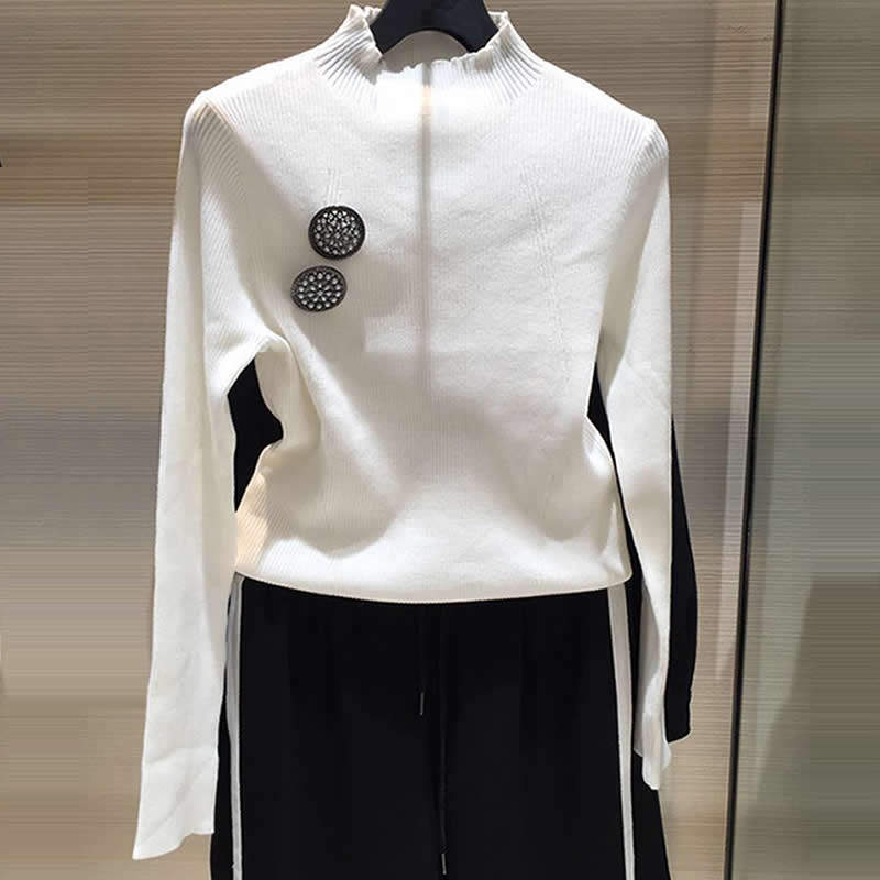 阿瑪施女装旗舰店官网2020秋冬新款修身烟管领羊毛针织打底衫毛衣