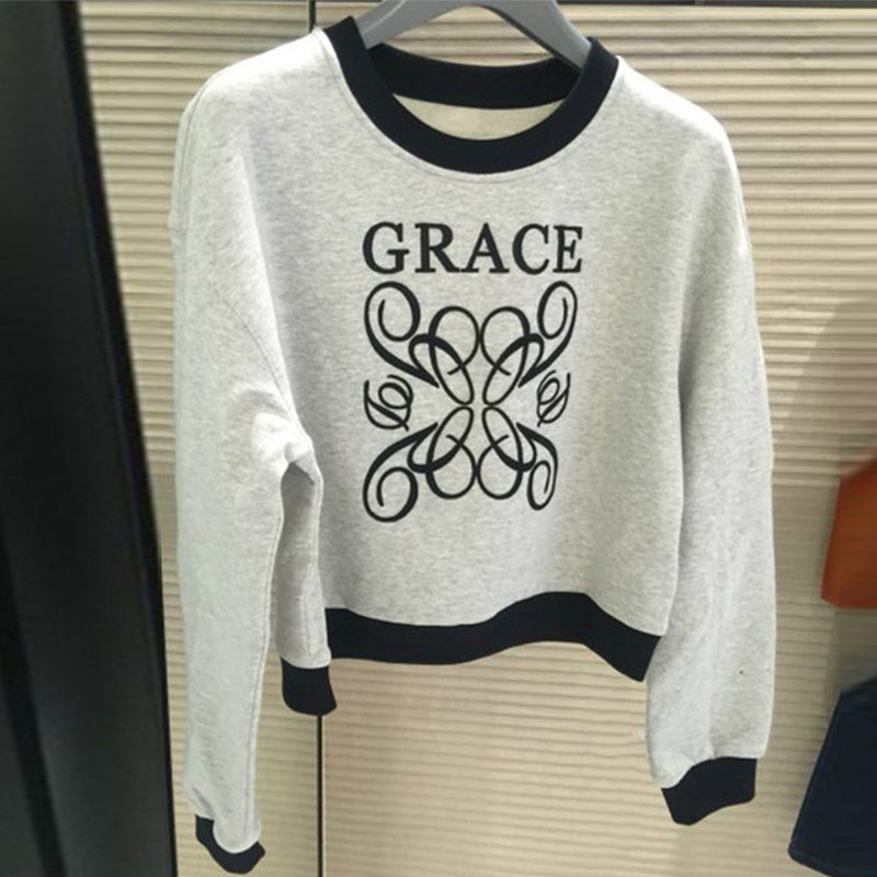 阿瑪施旗舰店官网2020秋冬新款休闲字母印花纯棉套头卫衣女装T恤