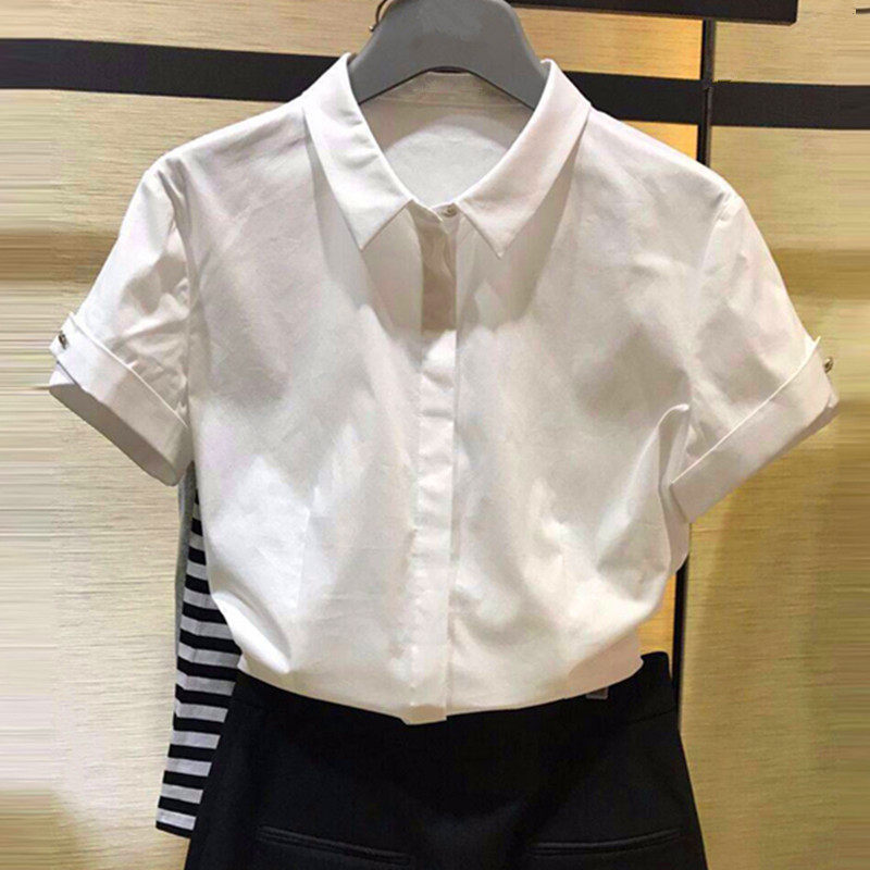 阿瑪施旗舰店女装官网短袖白色衬衫女2020夏装新款修身职业OL上衣