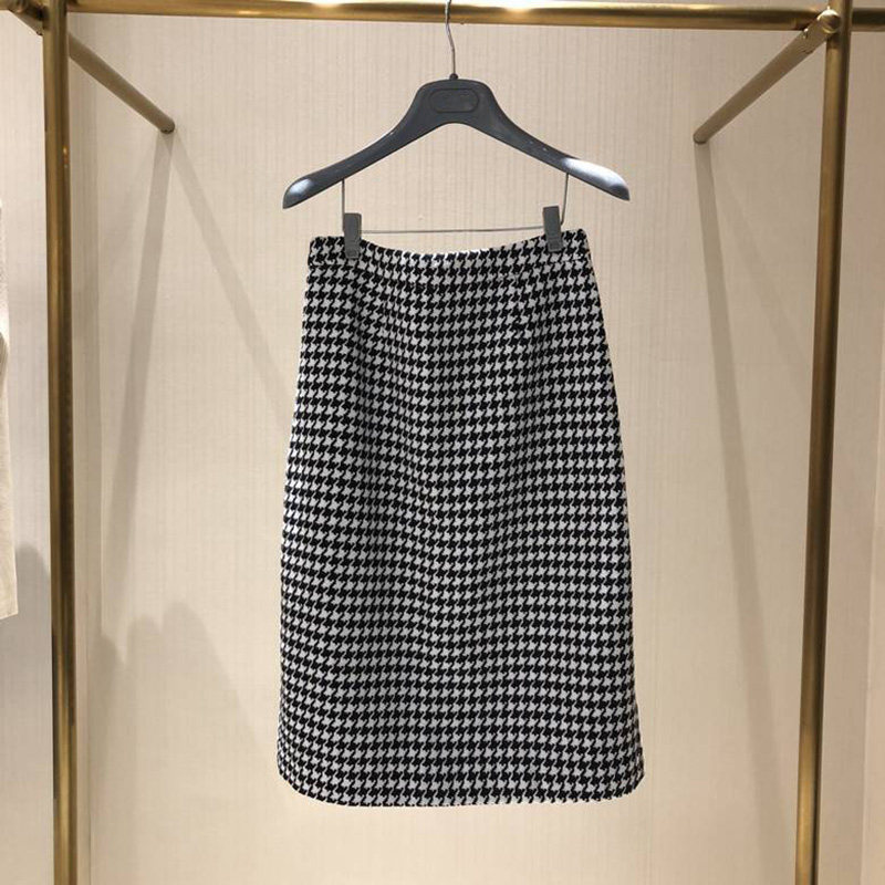 阿瑪施女装旗舰店官网2020秋新款修身毛呢包臀裙千鸟格百搭半身裙