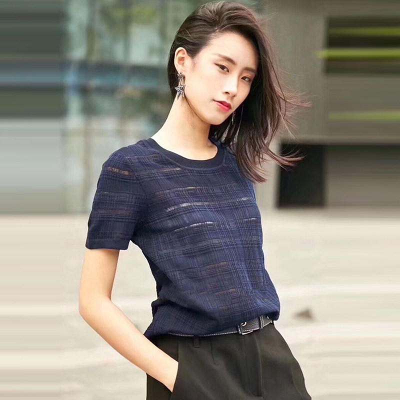 阿瑪施旗舰店官网正品女装2020夏装新款针织衫空调衫短袖T恤女薄