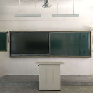 绿板 推拉一体式 学校教室挂式 单面多媒体黑板 静音无尘黑板