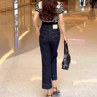 丹宁色直筒牛仔裤女九分法棍裤子
