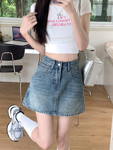 大码胖mm牛仔短裙女a字半身裙子