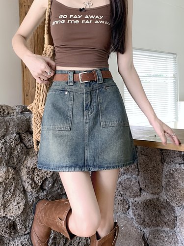 夏季水泥灰牛仔短裙女a字半身裙