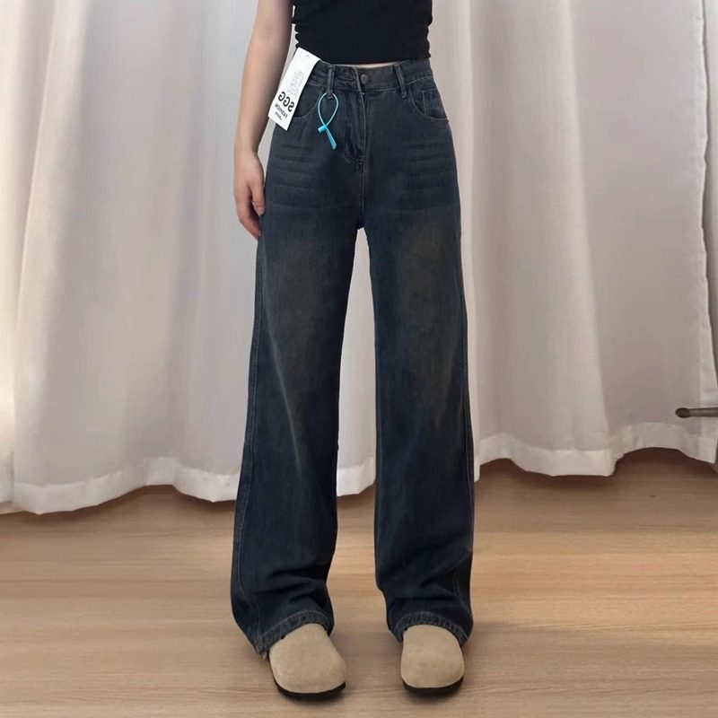 蓝灰色窄版高腰直筒牛仔裤女大码胖mm显瘦裤子梨形身材宽松阔腿裤,女装/女士精品,牛仔裤,淘宝优惠券,粉丝福利购,淘宝优惠卷