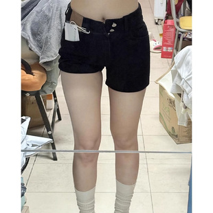 显瘦小个子弹力遮胯a字热裤 黑色牛仔短裤 高腰胖mm大码 女夏季 薄款