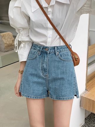 牛仔短裤女夏季新款大码宽松直筒热裤a字薄款开叉高腰显瘦阔腿裤
