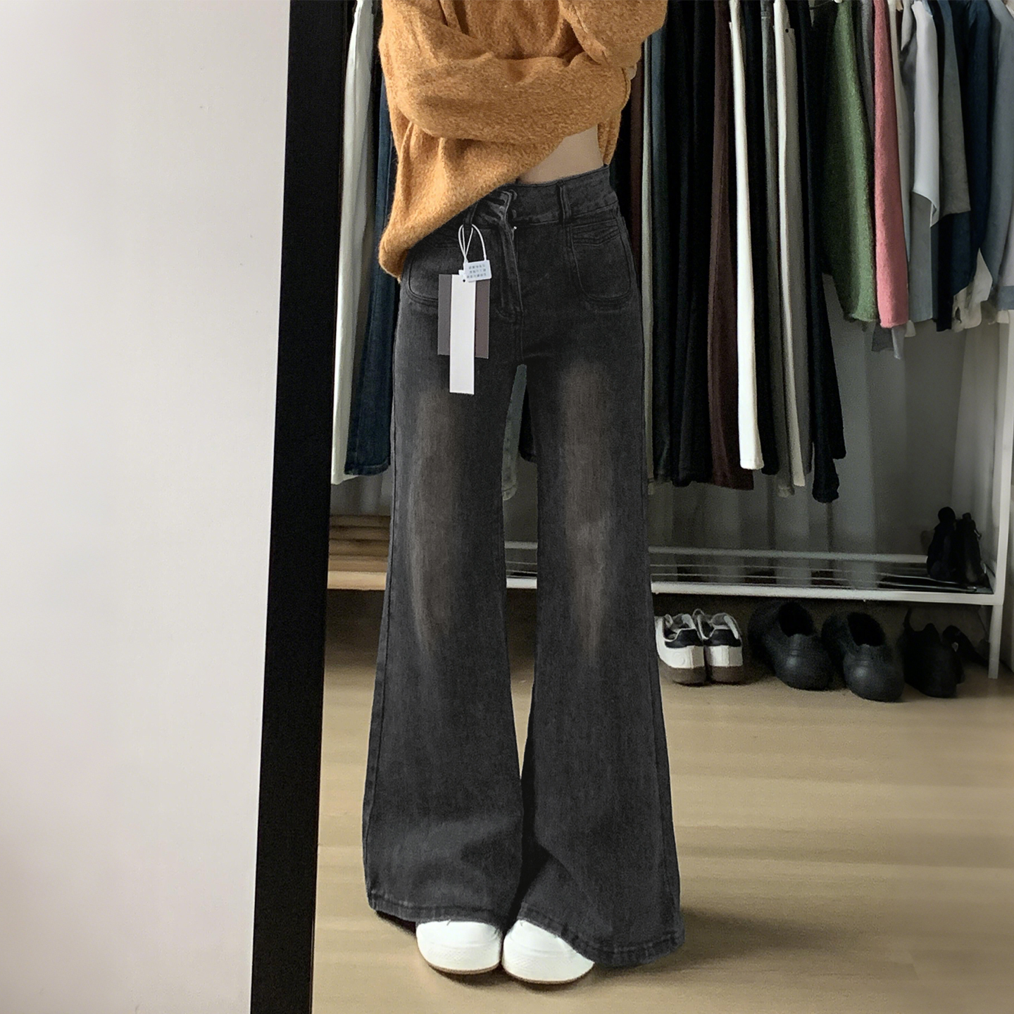 秋冬阔腿牛仔裤女不贴腿喇叭裤子