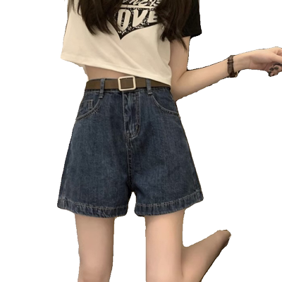 深蓝色牛仔短裤女A字热裤
