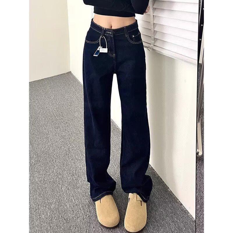 深蓝色美式复古宽松阔腿裤图片