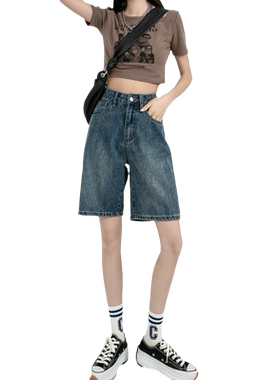 五分牛仔短裤女夏直筒中裤大码