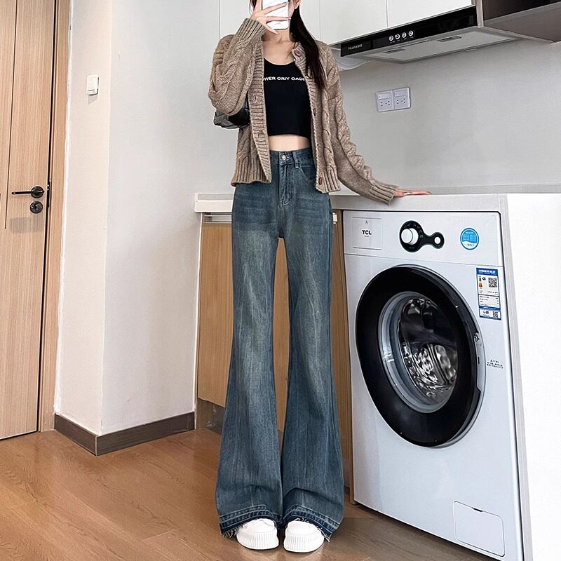 微喇牛仔裤女宽松不贴腿喇叭裤图片