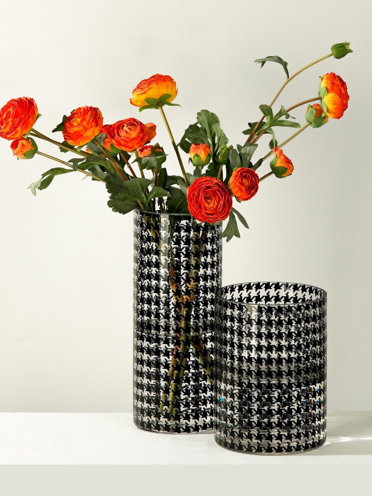 高级感千鸟格玻璃花瓶创意水养插花鲜花轻奢小众民宿客厅装饰摆件,家居饰品,花瓶,淘宝优惠券,粉丝福利购,淘宝优惠卷