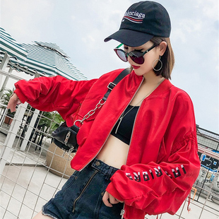 小个子红色亮面短款外套女2025新款街舞宽松蝙蝠袖夹克棒球服上衣