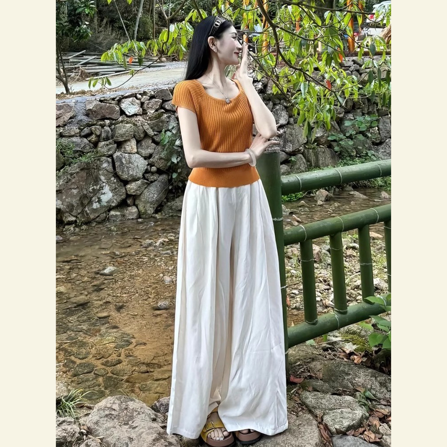 RIERA2025新款穿搭一整套高级感巨好看的橘色针织短袖夏装套装女
