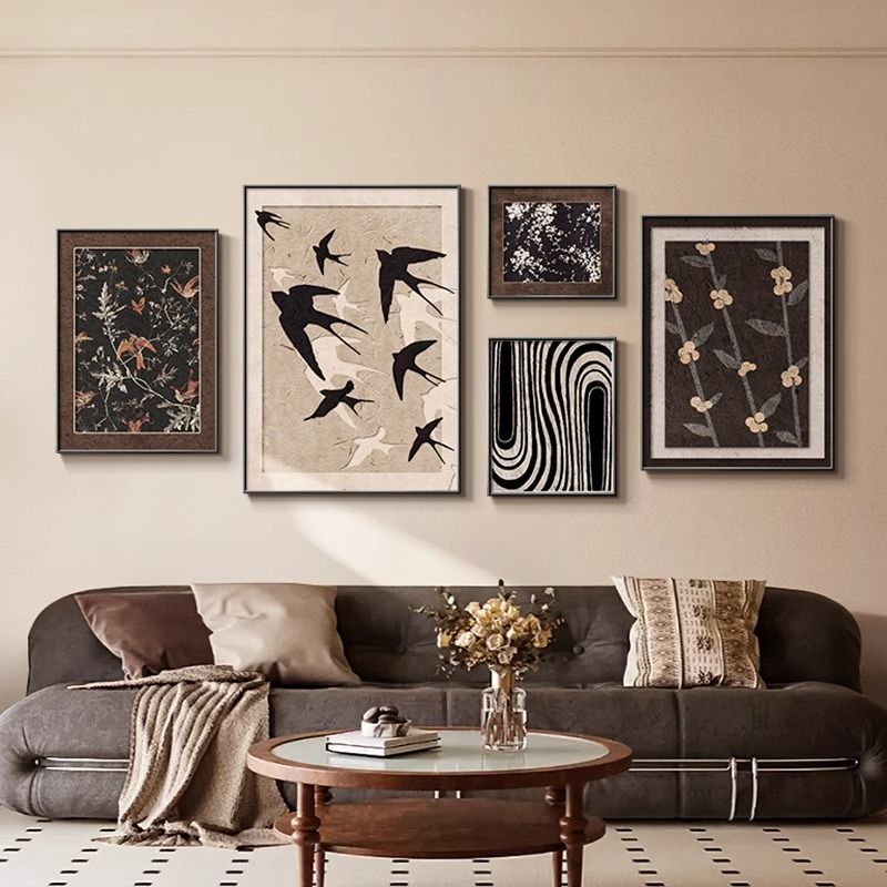 中古风客厅装饰画法式复古高级感沙发背景墙挂画美式轻奢组合壁画