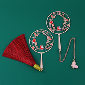 比翼鸟玫瑰金团扇艺术书签文艺雅致创意礼品书签 节日 国潮经典