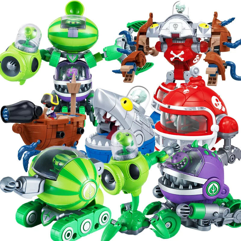 正版植物大战僵尸2花园战争机甲仿真弹射儿童变形合体疆尸的玩具