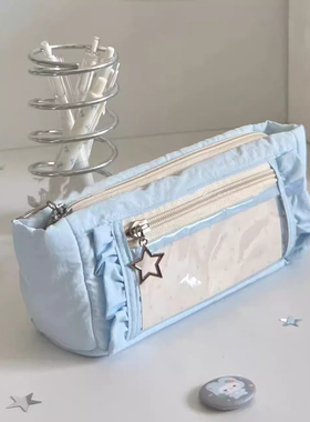 ins风透明蓝色多层大容量笔袋女生2026新款文具盒高颜值铅笔盒