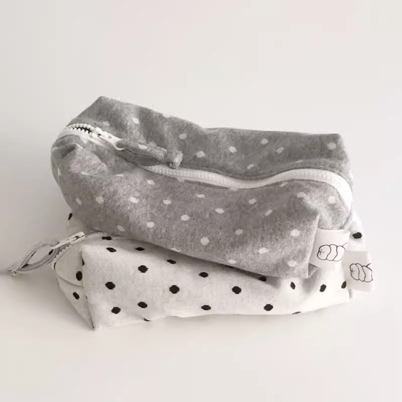 韩系ins风灰色白波点方墩笔袋大容量女学生文具盒高颜值收纳袋