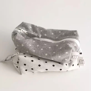 韩系ins风灰色白波点方墩笔袋大容量女学生文具盒高颜值收纳袋
