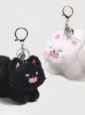 可爱黑色炸毛小猫毛绒公仔玩偶书包挂件包钥匙扣情侣一对闺蜜礼物