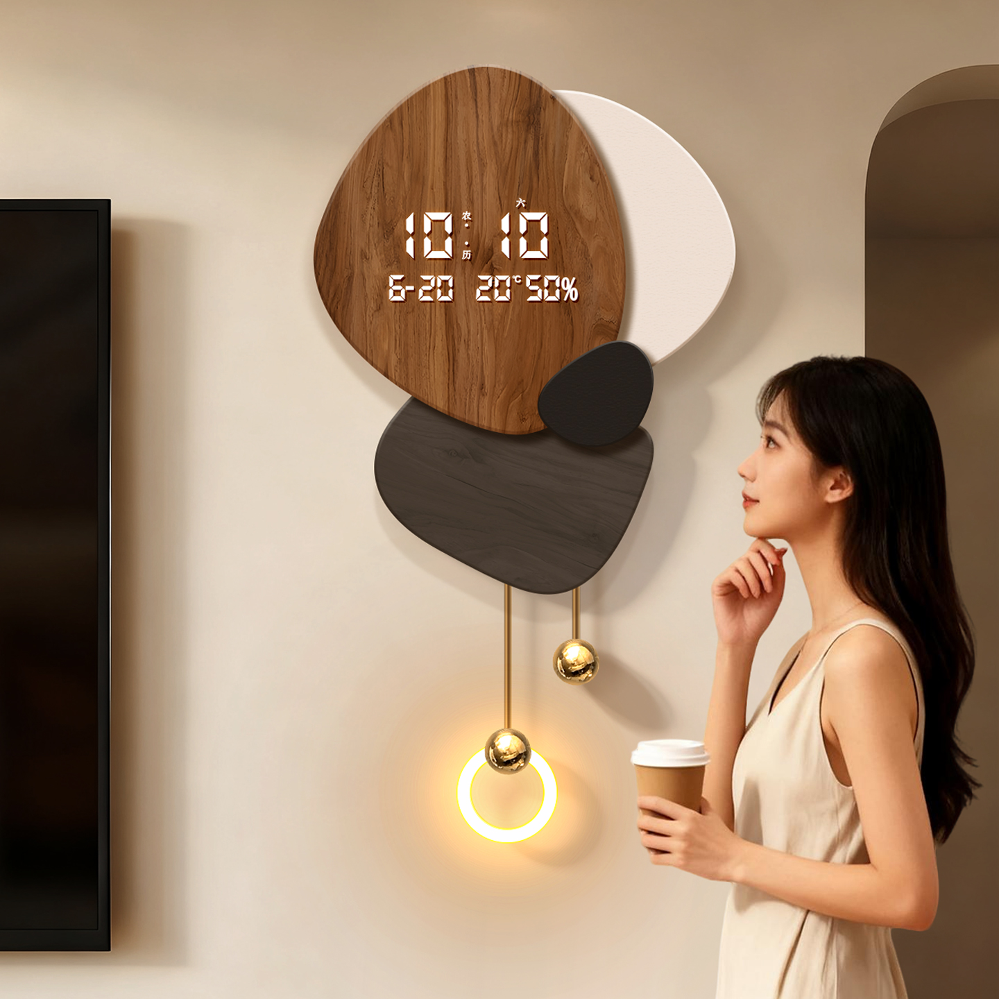 客厅电视背景墙静音时钟壁灯画