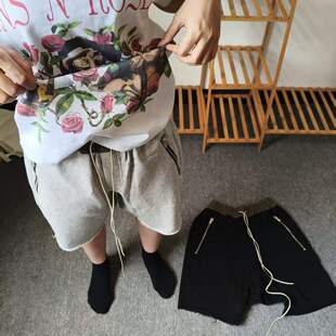 ESSENTIALS CZFOG主线4th抽绳短裤掉档高街黑灰夏运动毛圈五分裤