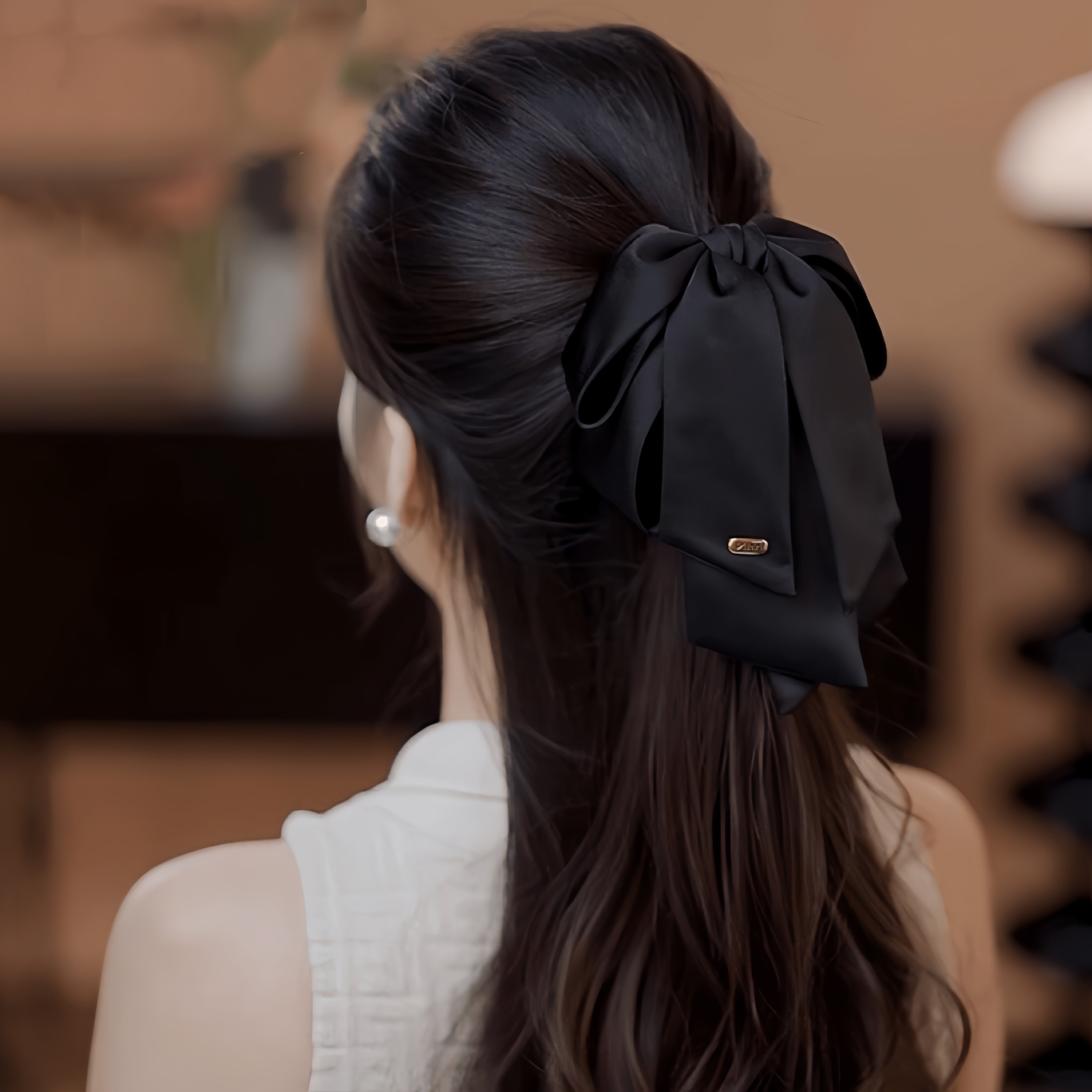 韩版高级感黑色缎面蝴蝶结马尾夹2026新款气质夹子头饰发卡小抓夹