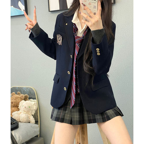 墨秋JK棠蕙女子绀色薄荷绿西装女