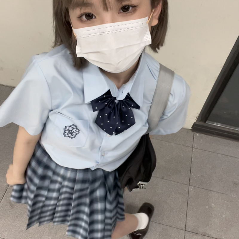 墨秋短袖蓝色JK衬衫清仓特价