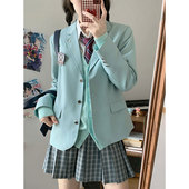 墨秋JK制服原创设计棠蕙女子薄荷绿小西装 校供感西服外套上衣女