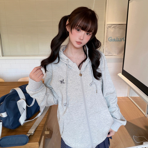 墨秋JK制服连帽卫衣女刺绣宽松