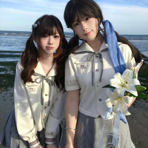 墨秋JK水手服千鸟格套装女春夏款