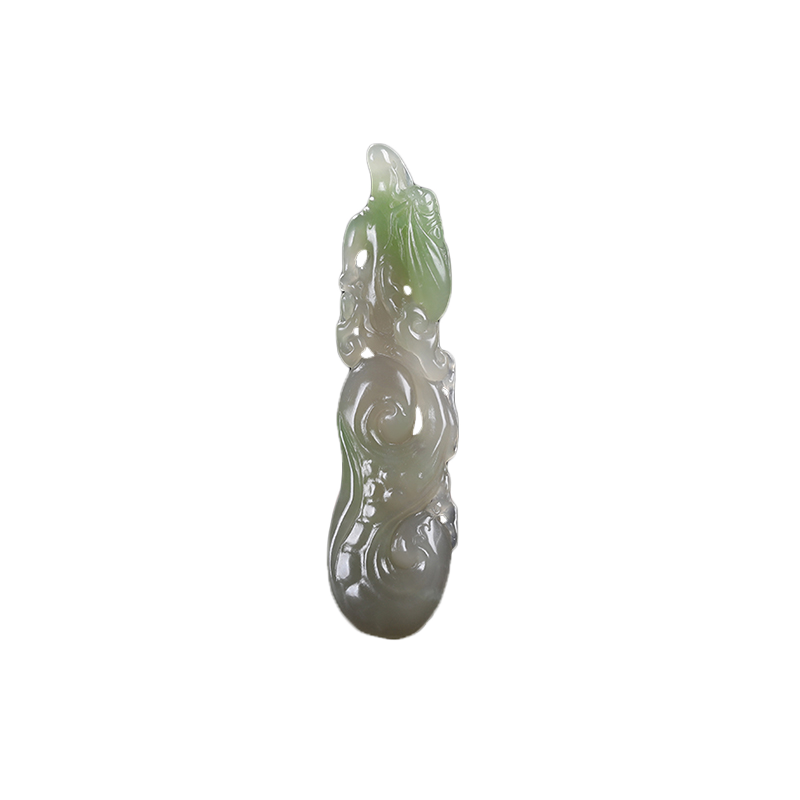 和田玉翠青灵芝如意蝉玉石吊坠