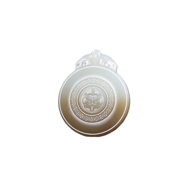 和田玉兽面玉石吊坠且末料糖白玉