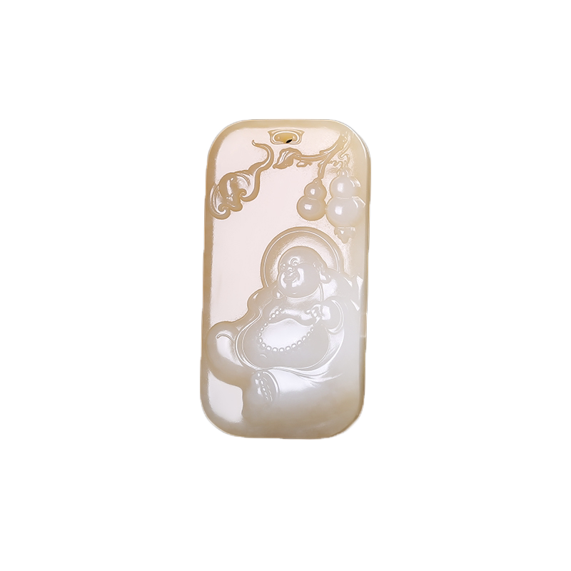 和田玉弥勒佛玉石吊坠且末糖白玉