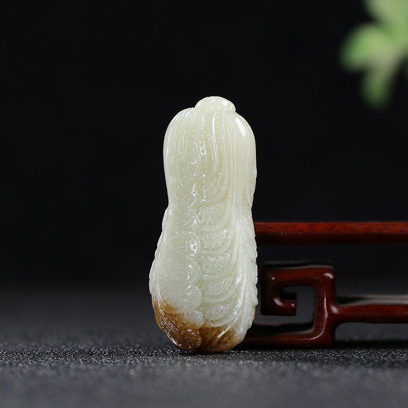 [佰财聚来]天然新疆真正品和田玉糖白玉白菜挂件吊坠玉坠玉佩男女