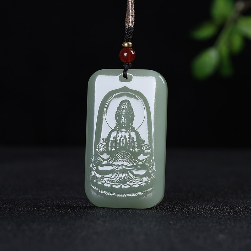 【慈航普渡】新疆和田玉莲花观音吊坠男款玉牌青白玉挂件天然玉石