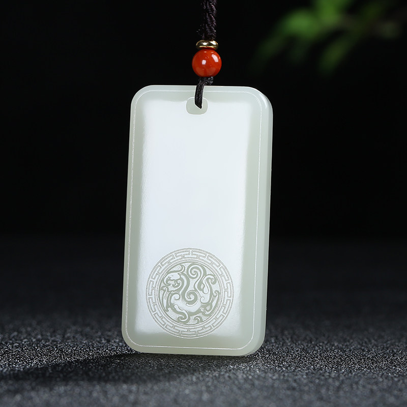 和田玉仿古兽面吊坠男女玉牌白玉