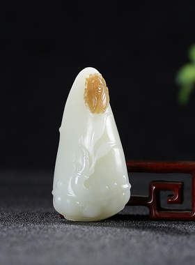 【声名远扬】天然新疆和田玉蝉竹节玉石吊坠且末料糖白玉玉佩玉坠