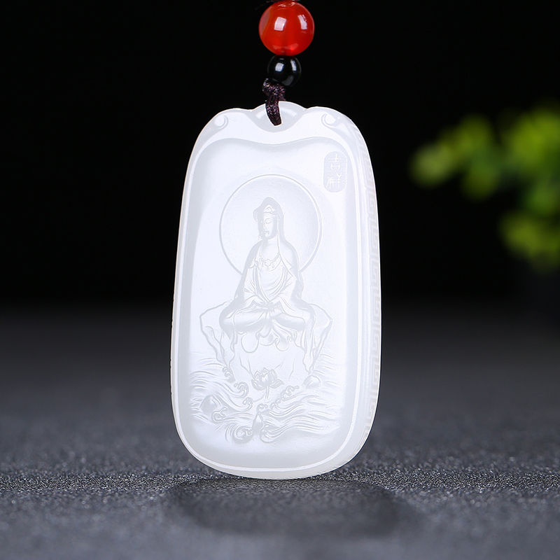 白玉慈沐众生观音牌子挂件