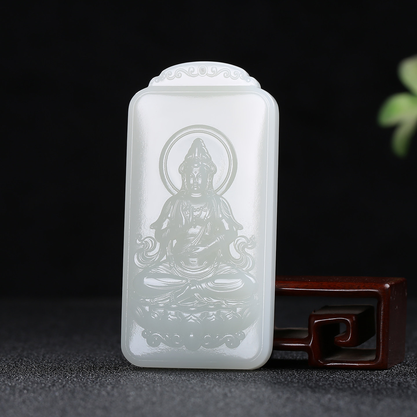 和田玉白玉观音莲花仿古牌子