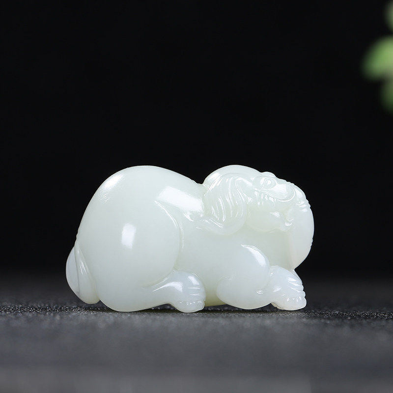 和田玉白玉大象挂件吊坠玉佩